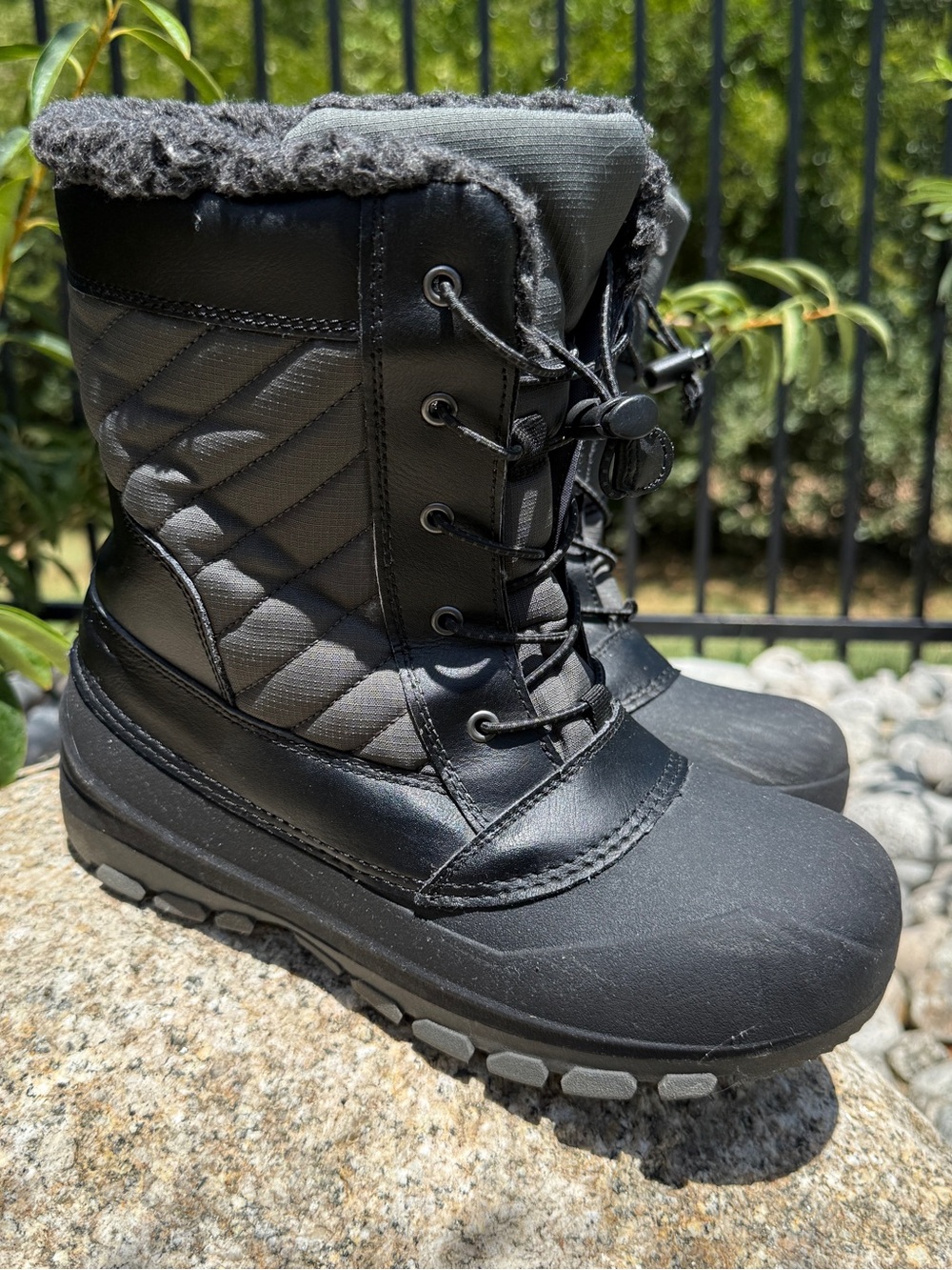 Men’s Thermolite Insulated Winter Snow Boots Faux Fur Waterproof Size 6 Black